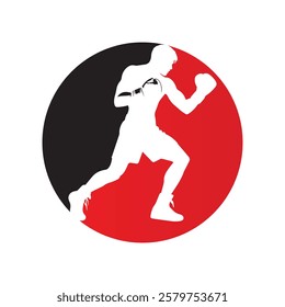 Boxing Men Red And Black Circle Shape Vector Illustration 