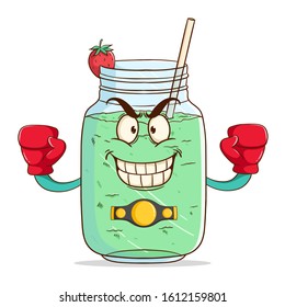 boxing milkshake cartoon character win the championship with funny smile face