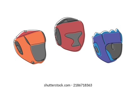 Boxing, MMA helmet colored one line art. Continuous line drawing of color shingard, mixed martial arts, sport, sports, activity, struggle, fight, athlete, strength, competition, training