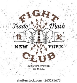 boxing monochrome vector label , badge , logo  " Fight Club " for hipster  flyer, poster or t-shirt print with fist, lightning and text