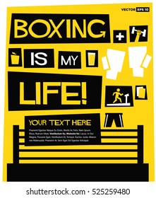 Boxing Is My Life! (Flat Style Vector Illustration Sport Quote Poster Design) with Text Box