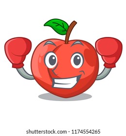 Boxing nectarine with leaf isolated on cartoon