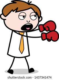 Boxing - Office Salesman Employee Cartoon Vector Illustration