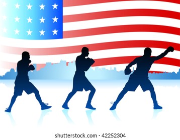 Boxen auf amerikanischem Hintergrund