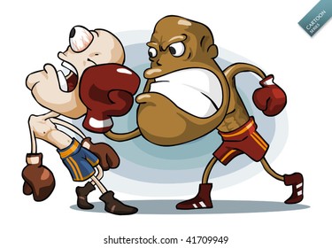 Boxing on Ring. Detailed cartoon vector series in isolated white.