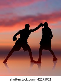 boxeo en fondo de puesta de sol