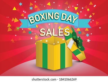 Boxing open day sale.Creative gift of boxing day for sale symbol.promotion,poster,social media, marketing, celebration,champagne,gift,happy,Vector concept champagne and Discount .