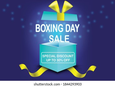Boxing open day sale.Creative gift of boxing day for sale symbol.promotion,poster,social media, marketing, celebration,champagne,gift,happy,Vector concept champagne and Discount .