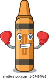 Boxing orange crayon mascot 
