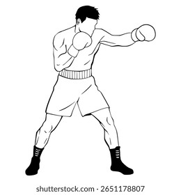 Boxing Outline Illustration Fighter Digital Drawing Line art Strong