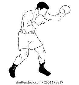 Boxing Outline Illustration Fighter Digital Drawing Line art