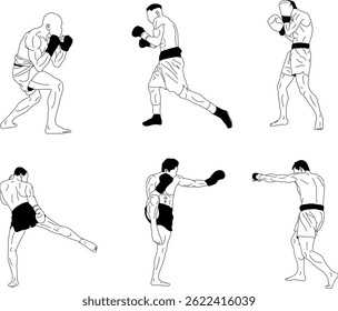 " Boxing Outline Sketches for Sports Design"
"Six different boxing sketches illustrating athletic motion and energy. The black and white outline style is perfect for logos, infographics