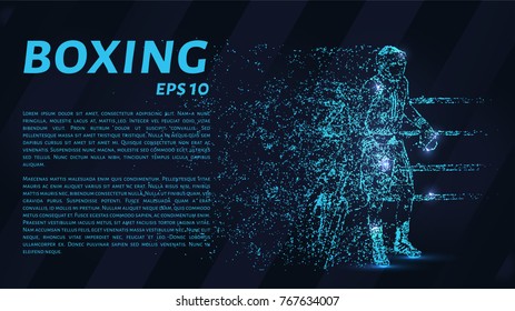 The Boxing of the particles. Boxer in the corner of the ring. Vector illustration.
