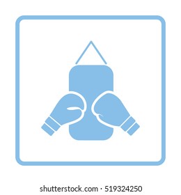Boxing pear and gloves icon. Blue frame design. Vector illustration.