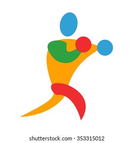 Boxing pictogram in blue, red, green and yellow summer color