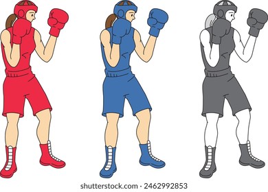 Boxing player (female) illustration set