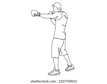 Boxing Player Single line art drawing, black and white minimal Vector illustration. for Logo, Wall décor