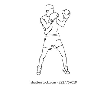 Boxing Player Single Line Art Zeichnung, Schwarz-Weiß minimale Vektorgrafik. für Logo, Wanddekor