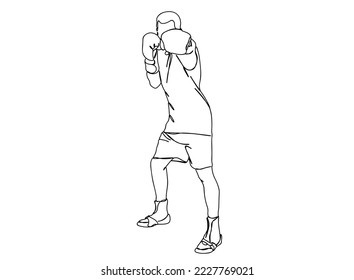 Boxing Player Single line art drawing, black and white minimal Vector illustration. for Logo, Wall décor