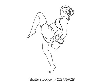 Boxing Player Single line art drawing, black and white minimal Vector illustration. for Logo, Wall décor