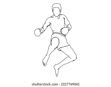 Boxing Player Dibujo de arte de una sola línea, ilustración de vectores mínimo en blanco y negro. para Logo, decoración de pared
