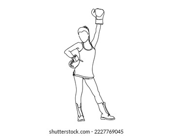 Boxing Player Single line art drawing, black and white minimal Vector illustration. for Logo, Wall décor