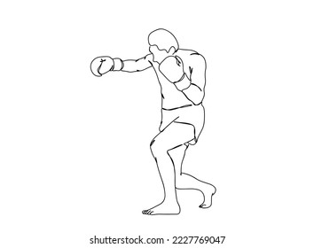 Boxing Player Single line art drawing, black and white minimal Vector illustration. for Logo, Wall décor