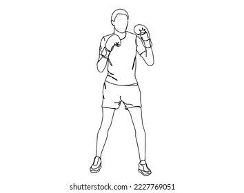 Boxing Player Single line art drawing, black and white minimal Vector illustration. for Logo, Wall décor