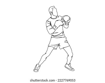 Boxing Player Single Line Art Zeichnung, Schwarz-Weiß minimale Vektorgrafik. für Logo, Wanddekor