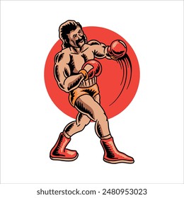 boxing player tattoo vector design