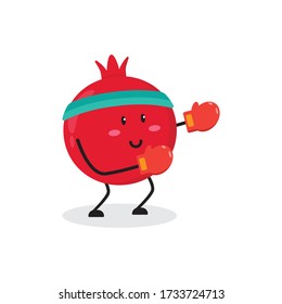 boxing pomegranate fruit cute character mascot vector design