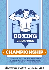 Boxing poster sport placard with box fighter print design template with place for text