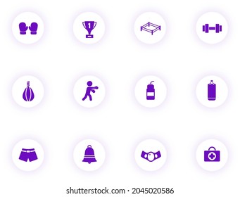 boxing purple color vector icons on light round buttons with purple shadow. boxing icon set for web, mobile apps, ui design and print
