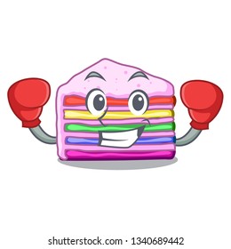 Boxing rainbow cake on plastic cartoon plate