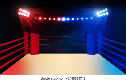 Boxing ring arena and floodlights beautiful light vector design.