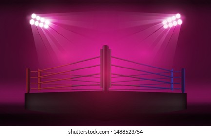 Boxing ring arena and floodlights beautiful light vector design.