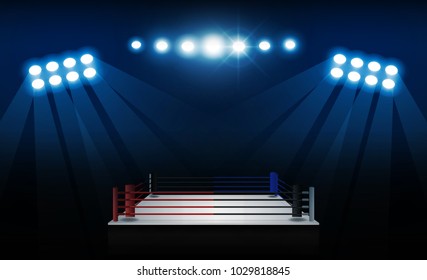 Boxing ring arena and floodlights vector design. Vector illumination