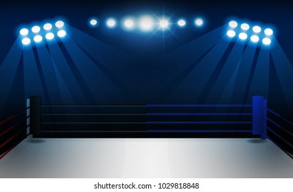 Boxing ring arena and floodlights vector design. Vector illumination