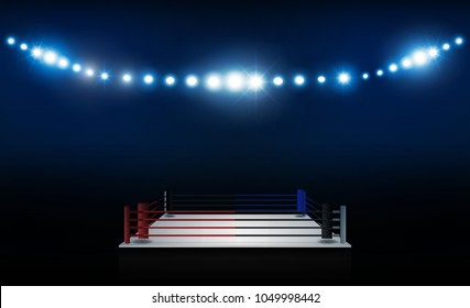 Boxing ring arena and floodlights vector design. Vector illumination