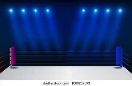 Boxing ring arena and floodlights vector design. Vector illumination