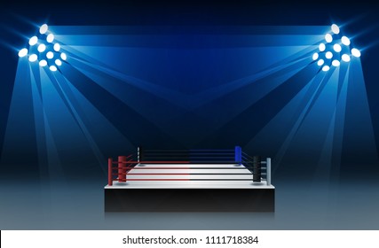 Boxing ring arena and floodlights vector design. Vector illumination