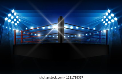 Boxing ring arena and floodlights vector design. Vector illumination