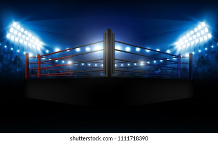 Boxing ring arena and floodlights vector design. Vector illumination