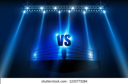 Boxing ring arena and floodlights vector design. Vector illumination