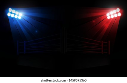 Boxing ring arena and floodlights vector design. Vector illumination