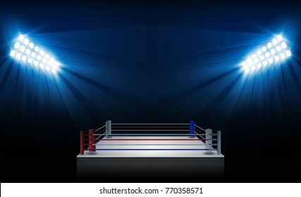 Boxing ring arena and floodlights vector design. Vector illumination