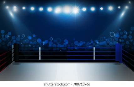Boxing ring arena and floodlights vector design. Vector illumination