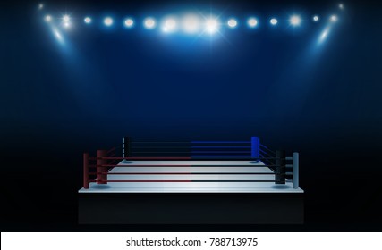 Boxing ring arena and floodlights vector design. Vector illumination