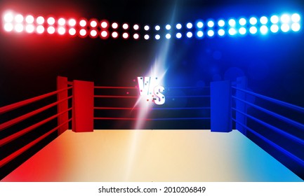 Boxing ring arena and spot light floodlights vector design. Vector illumination