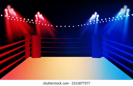 Boxing ring arena and spot light floodlights vector design.